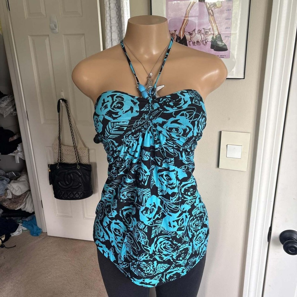 00s blue & black halter top (size S/M)